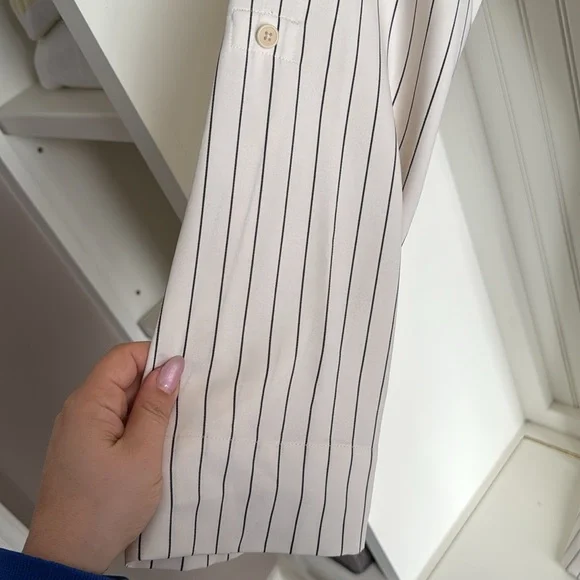 Babaton Aritzia Kahlo Robe Jacket Cream Black Stripe Belted Roll Tab - Picture 5 of 7